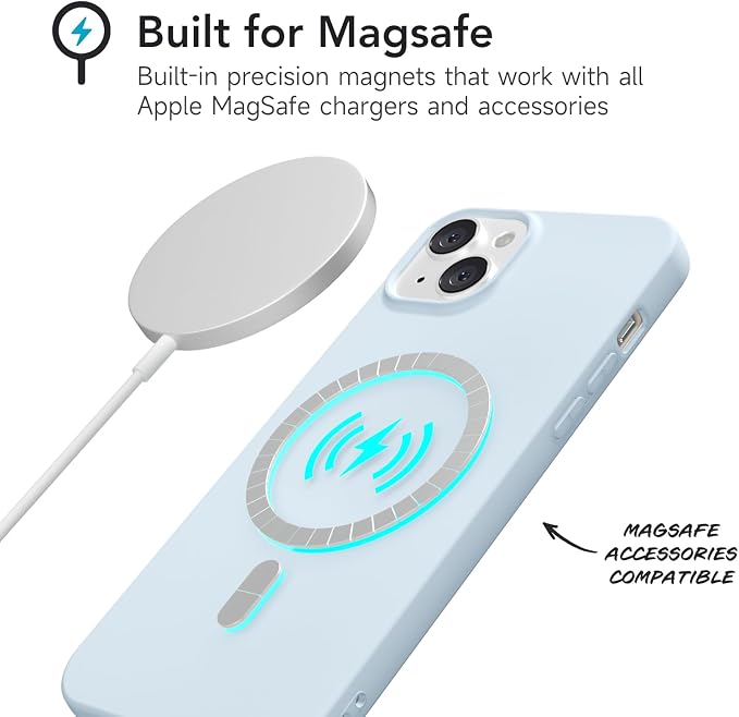 for iPhone 13 Mini/ 12 Mini Case Silicone Compatible with Magsafe Case, Ultra Slim Thin Magnetic Phone Cases Mag Safe, Cute Soft Rubber Gel Matte Wireless Charging Cover for Women, Light Blue