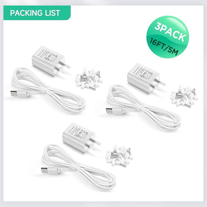 OLAIKE (3 Pack) 5m/16ft Charge Cable for Ring Stick Up Cam Battery/Plug-in 3rd Gen & Ring Spotlight Cam Battery, Weatherproof Power Adapter Keep Charge Your Camera (No Camera), White