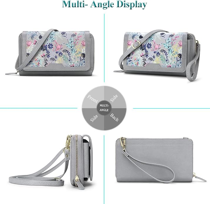 Peacocktion Crossbody Bags for Women RFID Wristlet Wallets Travel Vegan Leather Small Clutch Purses with Phone Pocket Zipper
