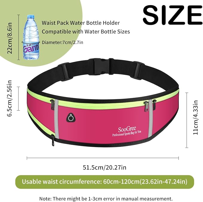 SooGree Men Women Running Belts,Slim Sport Belts,Waterproof Running Fanny Pack,Waterproof Running Waist Packs with Reflective Strip,Runner Belt for Running Walking Cycling Camping Gym (Rose)