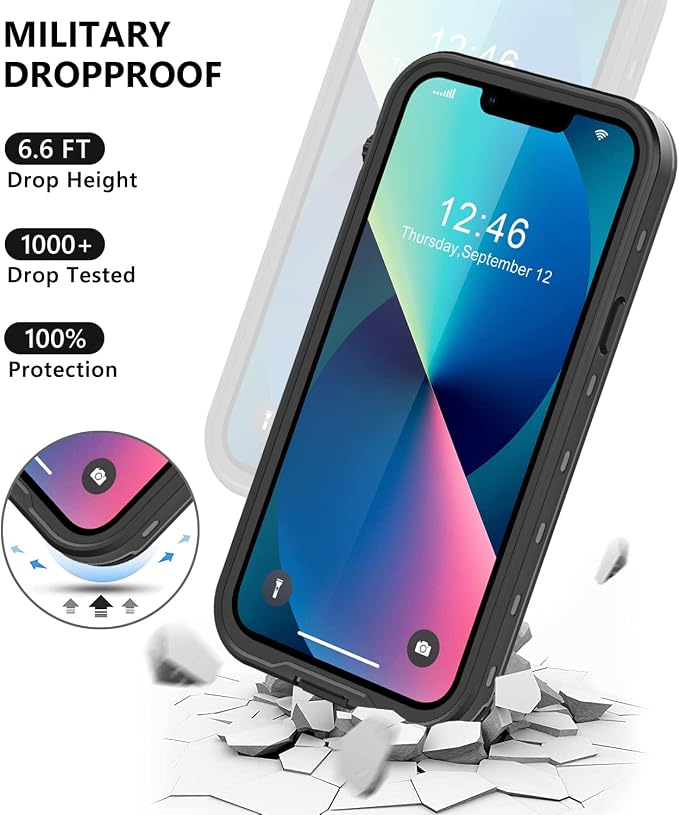 Protebox for iPhone 13 Mini Waterproof Case with Built-in Screen Protector, Shockproof Dustproof Full Body Protective IP68 Waterproof Phone Case for iPhone 13 Mini 5.4 inch (Black/Clear)