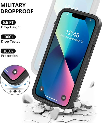 Protebox for iPhone 13 Mini Waterproof Case with Built-in Screen Protector, Shockproof Dustproof Full Body Protective IP68 Waterproof Phone Case for iPhone 13 Mini 5.4 inch (Black/Clear)