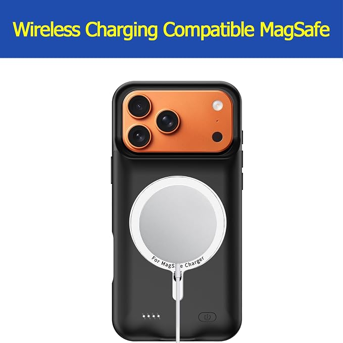 Battery Case for iPhone 17 Pro Max, Enhanced 12000mAh Portable Protective Wireless Charging Case Support Carplay Compatible with iPhone 17 Pro Max (6.9 inch) Rechargeable Battery Charger Cover(Black)