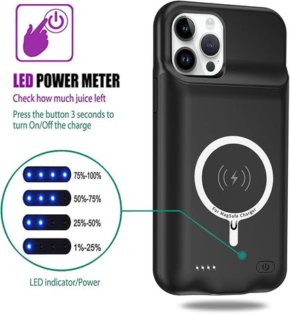 Battery Charging Case for iPhone 12 Pro Max, 12000mAh High Capacity Portable Rechargeable Battery Case Qi Wireless Charging with iPhone 12 Pro Max (6.7 inch) Extended Battery Charger Cover(Black)