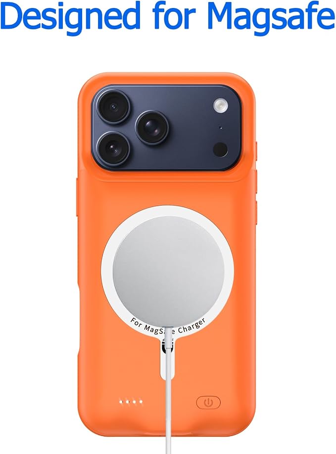 Battery Case for iPhone 17 Pro, 10000mAh Protective Charging Case with Wireless Charging Compatible with iPhone 17 Pro (6.3 inch) Rechargeable Extended Battery Pack Charger Case with Carplay (Orange)