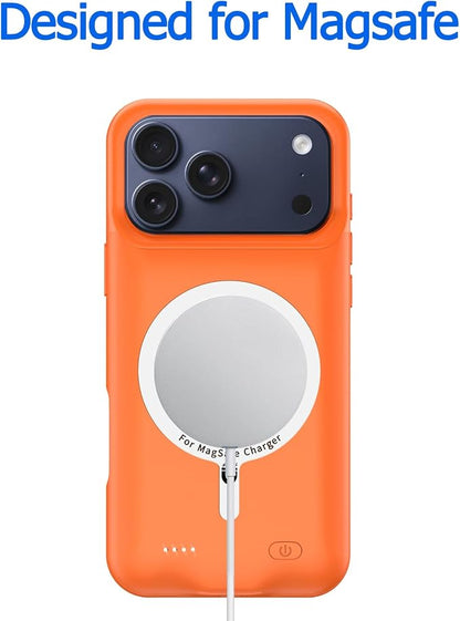Battery Case for iPhone 17 Pro, 10000mAh Protective Charging Case with Wireless Charging Compatible with iPhone 17 Pro (6.3 inch) Rechargeable Extended Battery Pack Charger Case with Carplay (Orange)