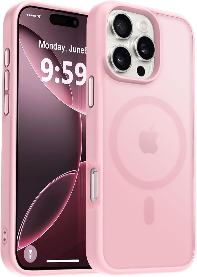 MOCCA Strong Magnetic for iPhone 16 Pro Max Phone Case, [Compatible with Magsafe][16FT Mil-Grade Drop Protection] Slim Thin Translucent Matte Protective Cover Case for iPhone 16 Pro Max Case, Pink