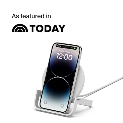 Belkin Quick Charge 10W Wireless Charger - Qi-Certified Charger Stand for iPhone, Samsung Galaxy - Charge While Listening to Music, Streaming Videos, & Video Calling - Includes AC Adapter - White