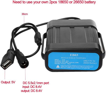 Pack Of 2pcs 18650 26650 8.4V Rechargeable Battery For Case Pack Waterproof Housing Cover With For USB Charger For Bi Battery Case Holder Box Bracket Stand Shelf Storage Container Pack Cover Bag