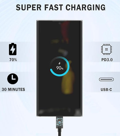 45W Super Fast Charger USB C 3.0 with Type C Charging Nylon Braided Cable Compatible with Samsung Charger Fast Charging Cord for Galaxy S25 Ultra/S24/S23/S22