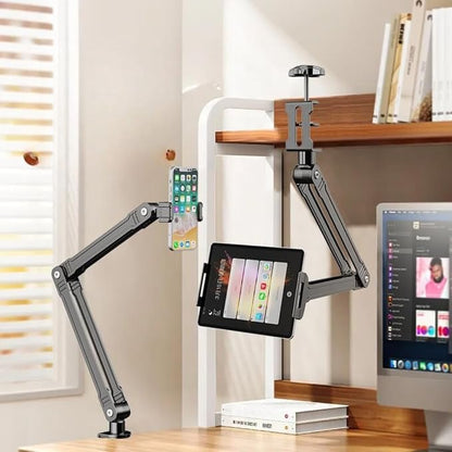 2 in 1 Gooseneck Phone Holder for Bed - Ultra Sturdy Cell Phone Stand for Desk Kindle Holder for Bed Flexible Arm Clamp Tablet Mount Stand fits iPhone iPad Switch Kindle Device Black
