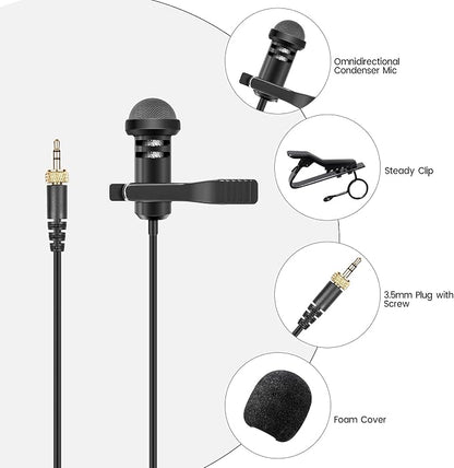 2-Pack Lavalier Microphone Compatible with Rode Wireless Pro/Wireless GO II 2 Bodypack Transmitters, Omnidirectional Condenser Lapel Mic for Vlog/Lectures/Broadcasters