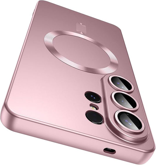 Magnetic for Samsung Galaxy S26 Ultra Case [Compatible with MagSafe][Built-in Camera Lens Protector] Slim Soft Silicone Bumper Shockproof Metallic Luster Phone Case, Rose Gold