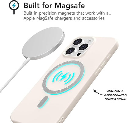 for iPhone 14 Pro Case Silicone Compatible with Magsafe Case, Ultra Slim Thin Magnetic Phone Cases Mag Safe, Cute Soft Rubber Gel TPU Matte Wireless Charging Cover for Women, Beige Stone Cream