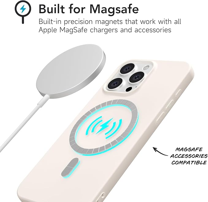 for iPhone 13 Pro Max Case Silicone Compatible with Magsafe Case, Ultra Slim Thin Magnetic Phone Cases Mag Safe, Cute Soft Rubber Gel Matte Wireless Charging Cover for Women, Beige Stone Cream
