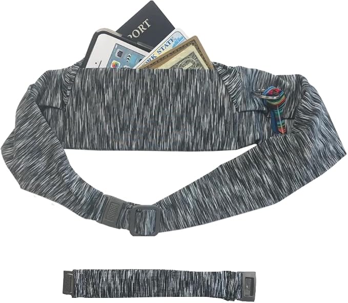 BANDI Plus Size Fanny Pack for Women - Travel-Ready Pocket Belt with Secure Hidden Money & Running Belt for Phone, Passport, Keys, & Medical Devices, Adjustable Fit, Comfortable (Strata Black/White)