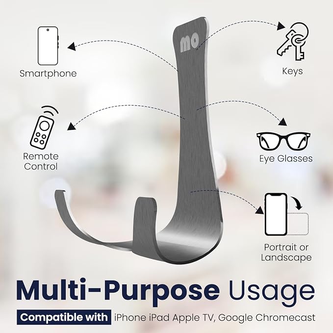 Wall Mount Bathroom Kitchen Cell Phone Holder, Mirror Cellphone Stand Adhesive Remote Control | Eye Glasses | Smartphone | Keys | Compatible with iPhone iPad Apple TV,Google Chromecast - 1 Pack