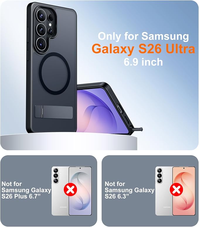 Magnetic for Samsung Galaxy S26 Ultra Case, [Innovate Stand][Military Grade Drop Protection][Non Slip][Translucent Matte] Shockproof Phone Case for Galaxy S26 Ultra 2026 -Black