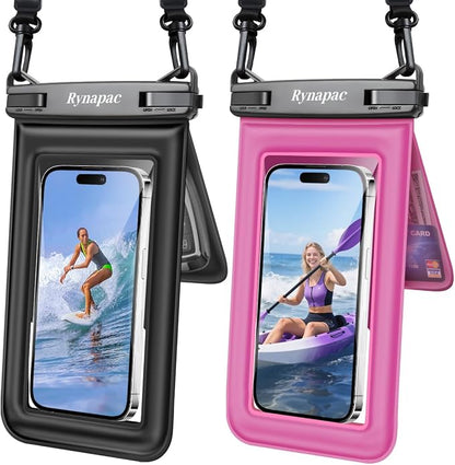 [Up to 8.5''] Floating Waterproof Phone Pouch 2 Pack, IPX8 Double Space Waterproof Phone Case with Lanyard for iPhone 17 16 15 Pro Max, Galaxy S26 Ultra, Cellphone Dry Bag Beach Cruise Ship Essentials