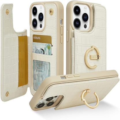 CUSTYPE for iPhone 13 Pro Wallet Case with Card Holder Ring Holder Kickstand Card Slots Case for Women and Men Designed for iPhone 13Pro 6.1"-Beige