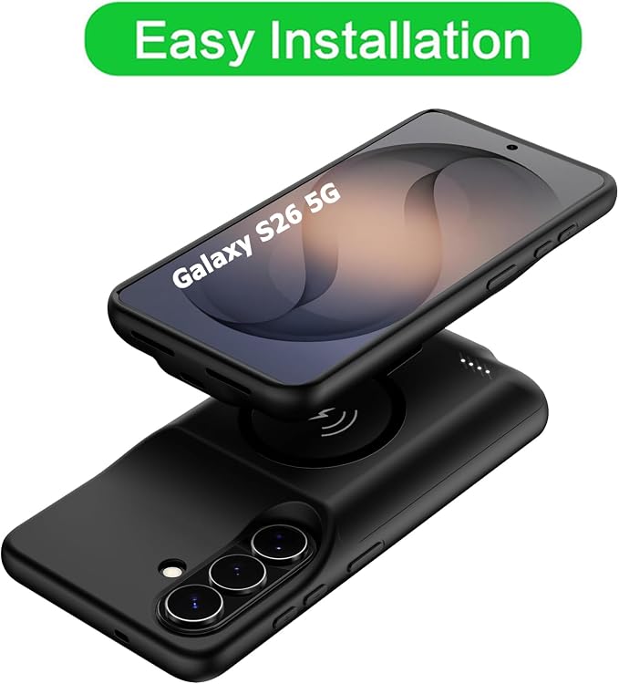 Wireless Charging Case for Galaxy S26, Upgraded 10000mAh Rechargeable Portable Charging Case Compatible with Galaxy S26 (6.3 inch) with Carplay Extended Battery Pack Charger Case (Black)