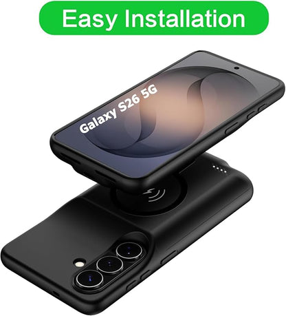 Wireless Charging Case for Galaxy S26, Upgraded 10000mAh Rechargeable Portable Charging Case Compatible with Galaxy S26 (6.3 inch) with Carplay Extended Battery Pack Charger Case (Black)