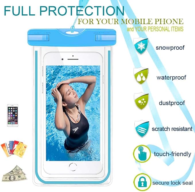 GLBSUNION Waterproof Phone Case, 4 Pack Universal Waterproof Pouch Dry Bag with Neck Strap Luminous Ornament for Water Games for iPhone 16 15 14 13 12 Pro MAX Plus Galaxy S24 S23 Edge Note up to 7.5"