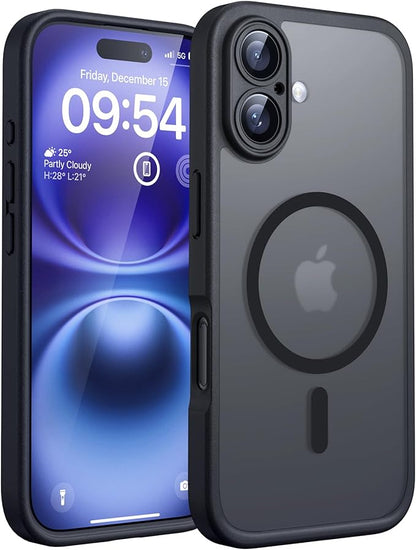 TOCOL for iPhone 16 Plus Case, Compatible with MagSafe, Full Camera Protection Shockproof Military-Grade Magnetic Translucent Matte Back Bumper Phone 16 Plus Cover 6.7-inch（Black）