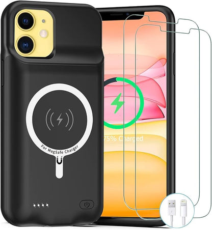 Battery Case for iPhone 11, Upgraded 10000mAh Rechargeable Portable Charging Case with Wireless Charging Compatible for iPhone 11 (6.1 inch) with Carplay Extended Battery Pack Charger Case (Black)