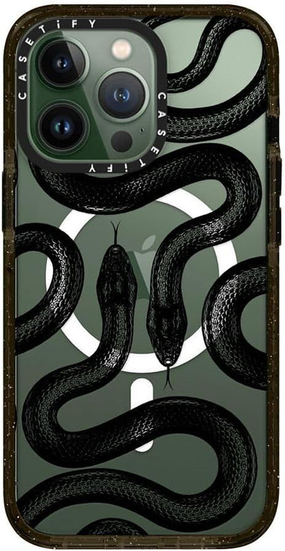 CASETiFY Impact Case for iPhone 13 Pro Compatible with Magsafe - Black Kingsnake - Clear Black