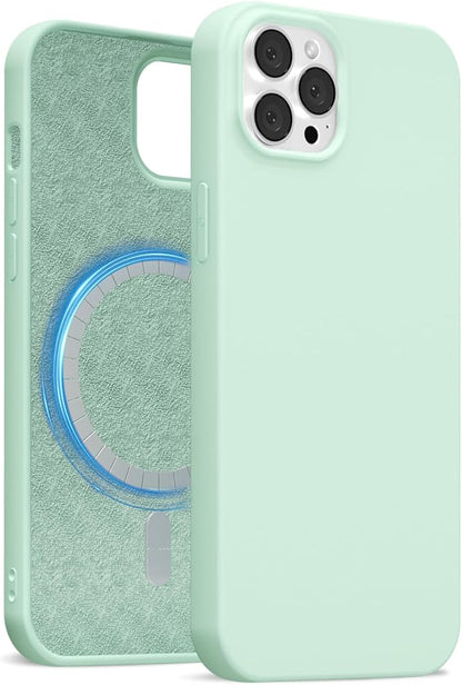 for iPhone 12 Pro Max Case Silicone Compatible with Magsafe Case, Ultra Slim Thin Magnetic Phone Cases Mag Safe, Cute Soft Rubber Gel Matte Plain Wireless Charging Cover for Women, Mint Green