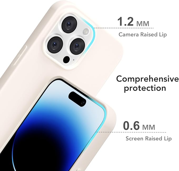 for iPhone 14 Pro Case Silicone Compatible with Magsafe Case, Ultra Slim Thin Magnetic Phone Cases Mag Safe, Cute Soft Rubber Gel TPU Matte Wireless Charging Cover for Women, Beige Stone Cream