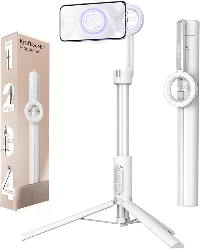 KraftGeek 64" Magnetic Phone Tripod for iPhone MagSafe, Reinforced Aluminum Selfie Stick Tripod Stand for Video Recording, Vlogging & Travel Content Creators