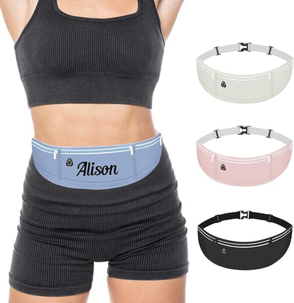 Personalized Slim Running Belt Fanny Pack for Men Women - Adjustable Waist Phone Holder with Reflective Strip, 3-Pocket Design for Running Hiking Cycling Gym (Blue)