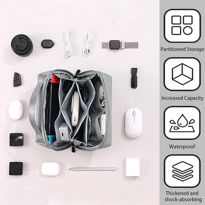 Electronic Organizer Accessory Cable Organiser Bag Water-Resistant Travel Essentials Tech Pouch for Charger, Cables, Hard Drive, Power Bank, Memory Card (Grey)