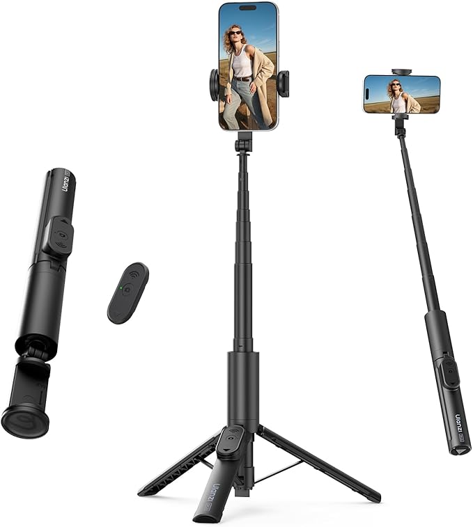 ULANZI Phone Tripod, SK26 40" Portable Selfie Stick for iPhone, 2 in 1 Adjustable Tripod with Bluetooth Remote Cold Shoe Mount, Portable Phone Stand Lightweight for Travel Photo Video Stream Vlog