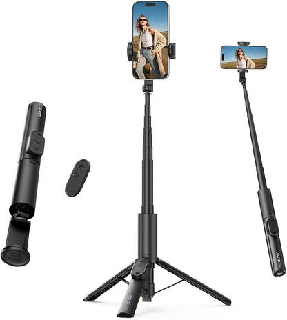 ULANZI Phone Tripod, SK26 40" Portable Selfie Stick for iPhone, 2 in 1 Adjustable Tripod with Bluetooth Remote Cold Shoe Mount, Portable Phone Stand Lightweight for Travel Photo Video Stream Vlog