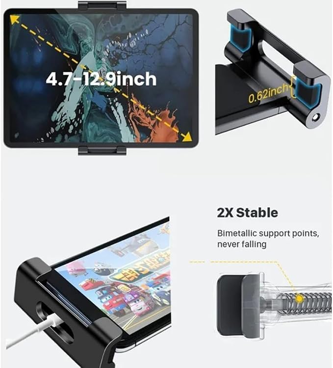 Tablet Holder for Car Headrest, Car Holder for 4.7-13'' Tablet or Phone Holder Back Seat Headrest Mounting Holder for iPad Pro 12.9-Black Fold