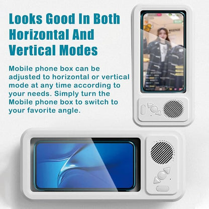 Waterproof Phone Case with Built-in Speaker,480 Rotation Wall Phone Mount Stand,Screen Touch Shower Phones Case Mount Speakers with Suction Cup,Cover Mounts Stand Wireless Bluetooth (White)