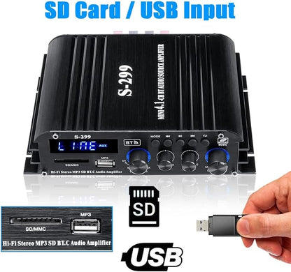4.1 Channel Home Audio Amplifier Receiver, Bluetooth 5.0 Mini Amp with Subwoofer Output, RMS 4x50W MAX 800W for Home Theater/Car- USB/SD/AUX Input, for Passive Speakers and Active subwoofer