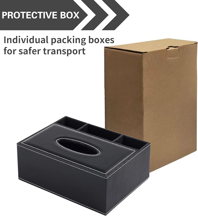 Multifunction PU Leather Tissue Box Cover Rectangular Upgrade Large Size Stationery Napkin Remote Control Holder Storage Box,Facial Tissue Dispenser Desk Organizer Caddy Home Office Supplies (Black)