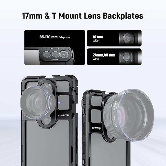 NEEWER Xperia PRO-I Cage, Quick Release Video Rig Case Phone Stabilizer Holder for Recording Filming, 67mm Filter Adapter, 17mm Lens Backplate, T Mount Backplate Compatible with Moment Sony, PA086