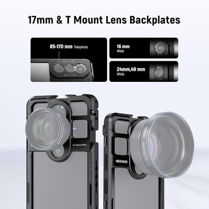 NEEWER Xperia PRO-I Cage, Quick Release Video Rig Case Phone Stabilizer Holder for Recording Filming, 67mm Filter Adapter, 17mm Lens Backplate, T Mount Backplate Compatible with Moment Sony, PA086