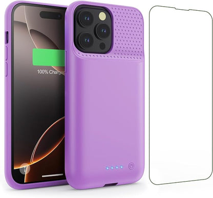 Feob Battery Case for iPhone 16 Pro Max,Ultra-Slim 8600mAh Portable Charger Cover 360°Protection Extended Battery Charging Case for iPhone 16 Pro Max-Purple