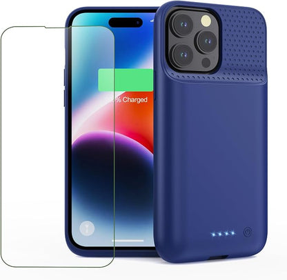 Battery Case for iPhone 14 Pro Max/14 Plus/13 Pro Max,[2025 Upgraded] 8600mAh Ultra-Slim Portable Extended Charger Case Cover for iPhone 13 Pro Max/14 Pro Max/14 Plus Charging Case (6.7 Inch)-Blue