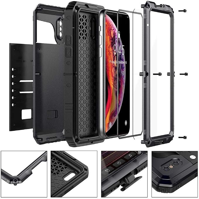 Beasyjoy for iPhone Xs Max Case Waterproof Metal Heavy Duty Strong Durable Cover Built-in Screen Full Body Protective Shockproof Tough Rugged Hybrid Military Grade Defender for Outdoor-Black