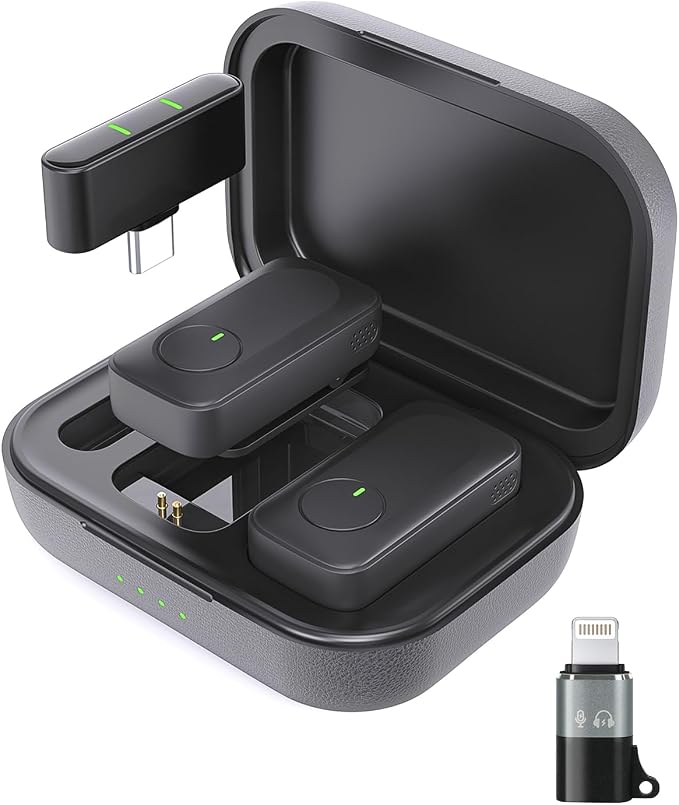 Wireless Lavalier Microphone for iPhone/Android Phone/Laptop/PC, Mini Lapel Mic with 50H Battery Life Charging Case, 100FT Range and Noise Reduction, for Video Recording, Streaming, TikTok