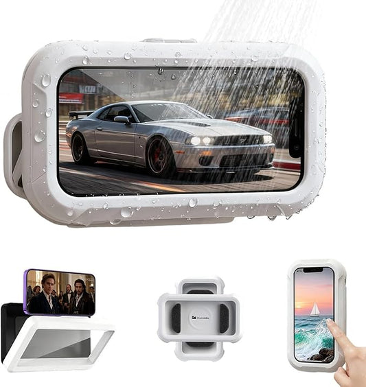 Waterproof Play Phone Holders, 2026 New Shower Phone Holder Waterproof, Adjustable Bathroom Phone Case for Home Bathroom, Rotatable Phone Stand Water Proof Phone Mount for Smartphone Users (White)