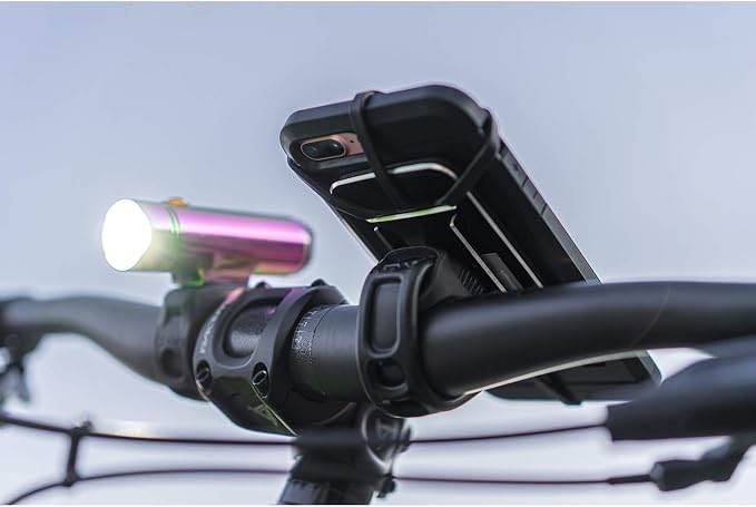 LEZYNE Lightweight Machined Aluminum Smart Grip Bicycle Phone Mount | Highly Flexible Band, Non-Slip Material, Includes Two Strap Sizes | Road, Gravel, or Mountain Bike Rides - 100.6mm, 57.1mm, 44.4mm