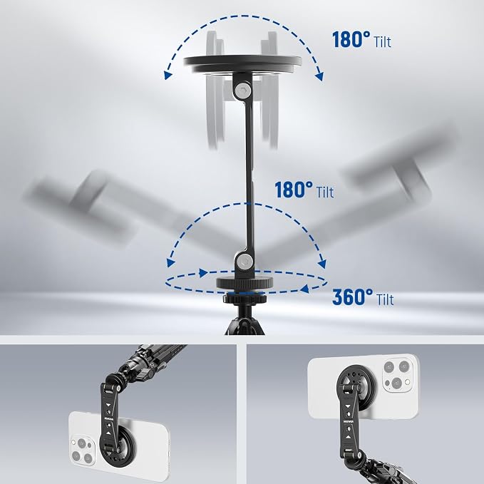 NEEWER Magnetic Phone Tripod Mount with Cold Shoe, Metal Portable Smartphone Holder Adapter for Tripod Camera Mounting Compatible with MagSafe iPhone Samsung Huawei Android for Video Recording, DS031